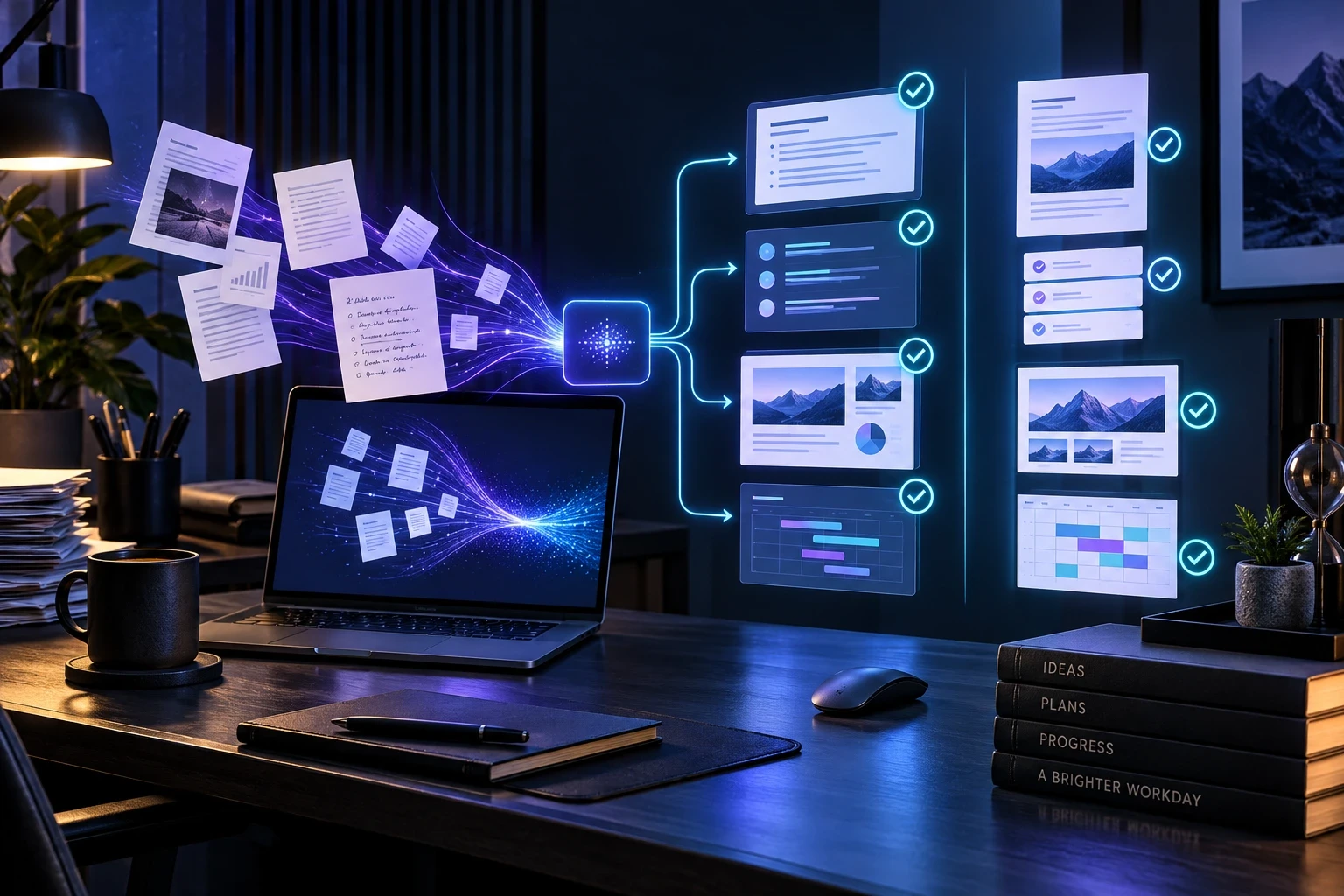 Illustrative workspace representing practical AI outputs